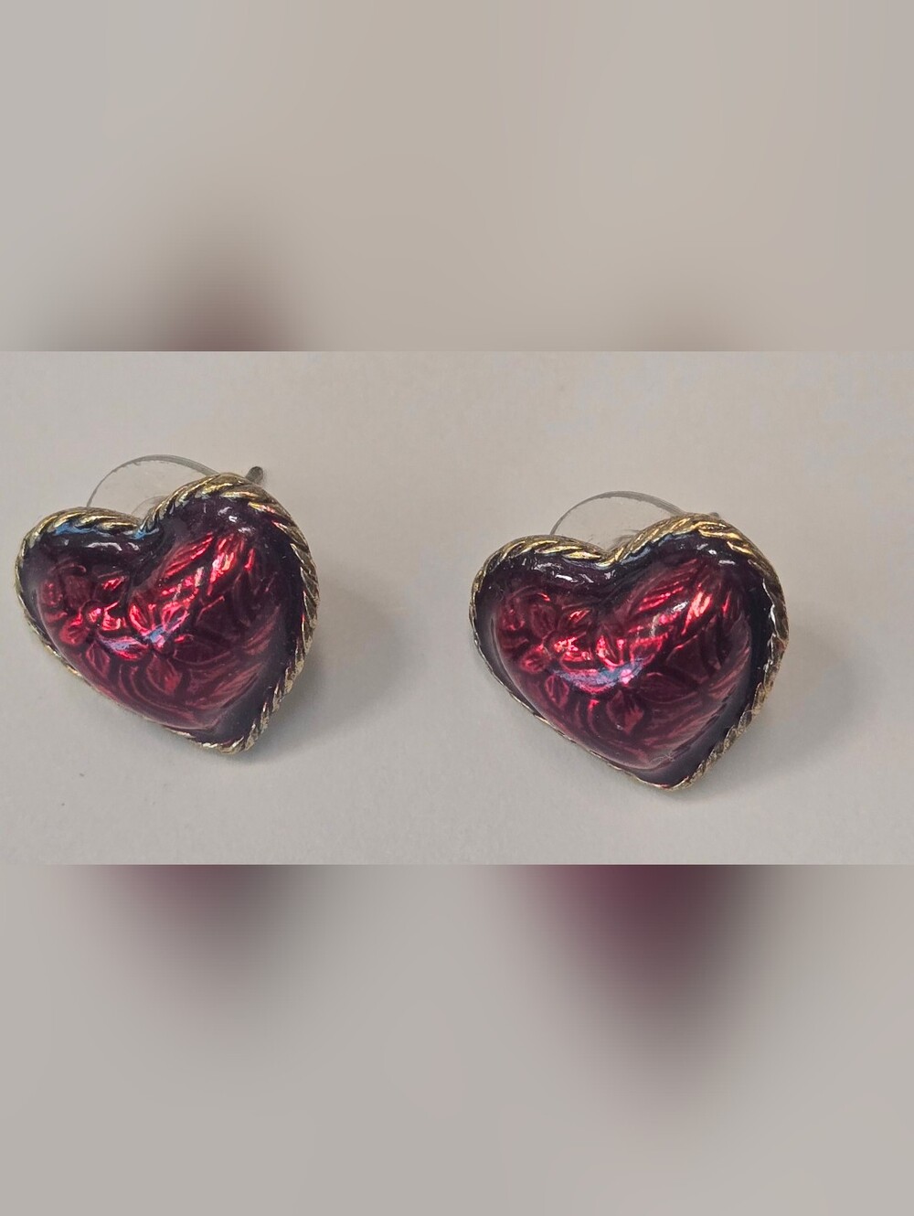 Vintage Enameled Flowers In Heart Stud Earrings
